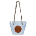 Sac seau bleu clair en nylon avec patch chiot marron et bandoulière en chaîne dorée - Bleu