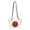 Sac seau en nylon blanc avec patch Panto marron et bandoulière chaîne dorée - Blanc Cassé