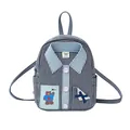 Mini sac à dos en toile rayée bleu et blanc avec motif ours et détails de chemise - 17*8*21 / Rayé