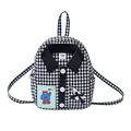 Mini sac à dos à carreaux style chemise avec boutons roses et écusson d'ours - 17*8*21 / Carreaux Noir et Blanc