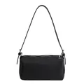 Black pebble grain leather baguette bag with silver zipper and slim shoulder strap - Black