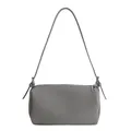 Elegant grey pebble leather baguette shoulder bag with minimalist strap detail - Gray