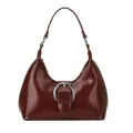 Chic dark red hobo bag in glossy leather with a large silver horseshoe buckle - Burgundy
