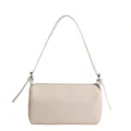 Chic cream white lychee pattern cylinder shoulder bag with minimalist knot details - White