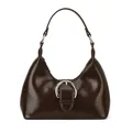 Sac à main minimaliste en cuir verni marron foncé avec boucle argentée - Marron
