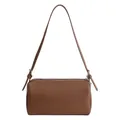 Minimalist brown lychee texture cylinder shoulder bag with silver metal hardware and zipper - Brown