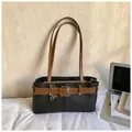 Women's Boston bag in black and brown leather with a metal buckle and dual handles - Standard Type / Black