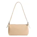 Beige lychee texture shoulder bag with silver zipper and slim strap in minimalist style - Khaki