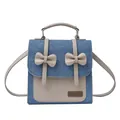 Sac à dos rétro en denim pour femme avec nœuds décoratifs et détails bleus - Rose bonbon