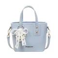 Secchiello azzurro con fiocco di pizzo bianco e ciondolo di perle in ecopelle liscia - Con Ciondolo / Blu