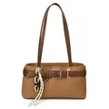 Brown Boston bag for women with leather trim and decorative belt detail - Pendant Included / Brown