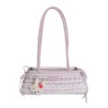 Sac Boston en tricot rose avec motifs nordiques, lanières cuir et charm lapin - 31*8*12 / Rose Avec Pendentif