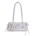 Sac Boston violet clair avec imprimés de dessins animés et pendentif lapin en peluche - 31*8*12 / Bleu avec pendentif