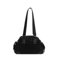 Retro black leopard print tote bag with metallic studs and side pockets for commute - Black / 26*8*17
