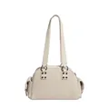 Retro cream white faux leather shoulder bag with side buckle pockets and metal rings - White / 26*8*17