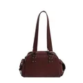 Retro burgundy leopard print tote bag with double handles and metallic ring details - Red / 26*8*17