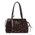 Bolso tote marrón oscuro con bordado de estrellas coloridas e ilustración de cachorro - Estilo sin Colgante / Café