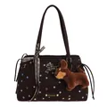 Bolso tote grande marrón oscuro con estrellas de colores y colgante de cachorro - Con colgante / Café