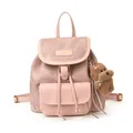 Pink drawstring tote backpack with matte finish and cute plush dog pendant charm - With Pendant / 26cmx11cmx26cm / Pink
