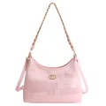 Rosafarbene Karo-Schultertasche mit goldener Kette und Logo-Verzierung - Rosa
