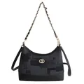Sac hobo rétro noir et gris foncé avec boucle dorée et bandoulière en chaîne - Noir