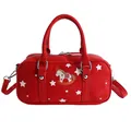Red Boston bag with horse embroidery and white star patterns for daily use - No Pendant / Red