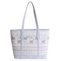 Borsa tote celeste con graziose grafiche rosa e manici in pelle di alta qualità - 31x10x27cm / Blu
