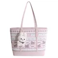 Borsa tote rosa in ecopelle con motivi a fiocco e ciondolo a forma di coniglio bianco - 31x10x27cm / Rosa Con Pendente