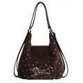 Dark brown tote with colorful star embroidery and cute cartoon puppy design - 33cmx25cmx11cm / Brown