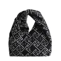 Sac pochette en satin noir avec broderie géométrique et poignée torsadée élégante - 22*10*15 / Noir