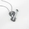 Rock style stainless steel guitar pendant necklace with black white flame and plectrum - Extended Version / Black Guitar/Grey Pick