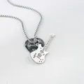 Men's rock guitar pendant necklace with music notes and marble pick on stainless steel chain - 70cm / Steel Guitar/Gray Pick