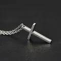 Minimalist silver titanium steel cross pendant necklace with a polished metallic finish - Steel Color Pendant with O-Chain / Steel