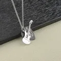 Rock music guitar and black pick pendant necklace with stainless steel chain - Standard Length Pearl Chain / Steel Guitar And Black Stainless Steel Pick
