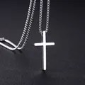 Polished titanium steel cross pendant necklace with box chain for men and women - Steel Pendant with Pearl Chain / Steel