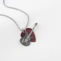 Rock guitar necklace featuring black electric guitar pendant and red marble pick - 70cm / Black Guitar/Red Pick