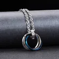 Herren Hip-Hop Halskette mit ineinandergreifenden Ringen in Silber und Blauem Edelstahl - Blau (Mit O-Kette)