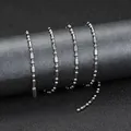 Polished silver stainless steel bead and cylinder bar chain necklace for men and women - Bamboo Link Chain