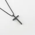Minimalist matte black titanium cross pendant necklace with black beaded chain style - Black Pendant with Pearl Chain / Black