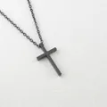 Minimalist matte black titanium cross pendant with matching fine chain link necklace - Black Pendant with O-Chain / Black
