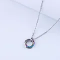 Halskette aus Titanstahl mit ineinandergreifendem Silber und Regenbogen-Dreifachring-Anhänger - Mehrfarbig (Mit O-Kette)