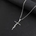 Silberne Edelstahlkette mit Faith-Schriftzug Kreuzanhänger für Damen und Herren - Anhänger Mit 70cm Kette / Stahlfarben