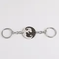 Creative dog puzzle keychain set in silver and black stainless steel for couples - Yin Yang Dog Puzzle Style / Black + Silver