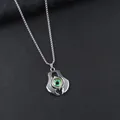 Gothic silver evil eye necklace with green eyeball pendant and stainless steel box chain - Green