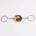 Cute dog couple keychain set in black and gold stainless steel with interlocking puzzle design - Yin Yang Dog Puzzle Style / Gold + Black