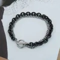 Zweilagiges schwarz-silbernes Edelstahl-OT-Armband im minimalistischen Punk-Stil - 17cm / Schwarz