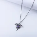 Close-up of gothic eagle pendant with purple stone on vintage silver chain necklace - Purple Pendant