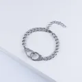 Punk style stainless steel handcuff bracelet with Freedom engraving on Cuban chain - Silver / 18+5cm