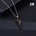 Retro-Punk Wolfskopf und Fangzahn Anhänger Halskette für Herren im Vintage-Bronze-Look - Bronze Wolfskopf Schwarzer Wolfszahn (2#)
