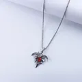 Dark gothic eagle wing necklace with red gem pendant on silver chain for men - Red Pendant